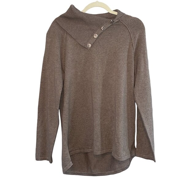 Jeanne Pierre Womens Brown Ribbed Button Cowl Neck Sweater M 100% Cotton - Picture 1 of 6
